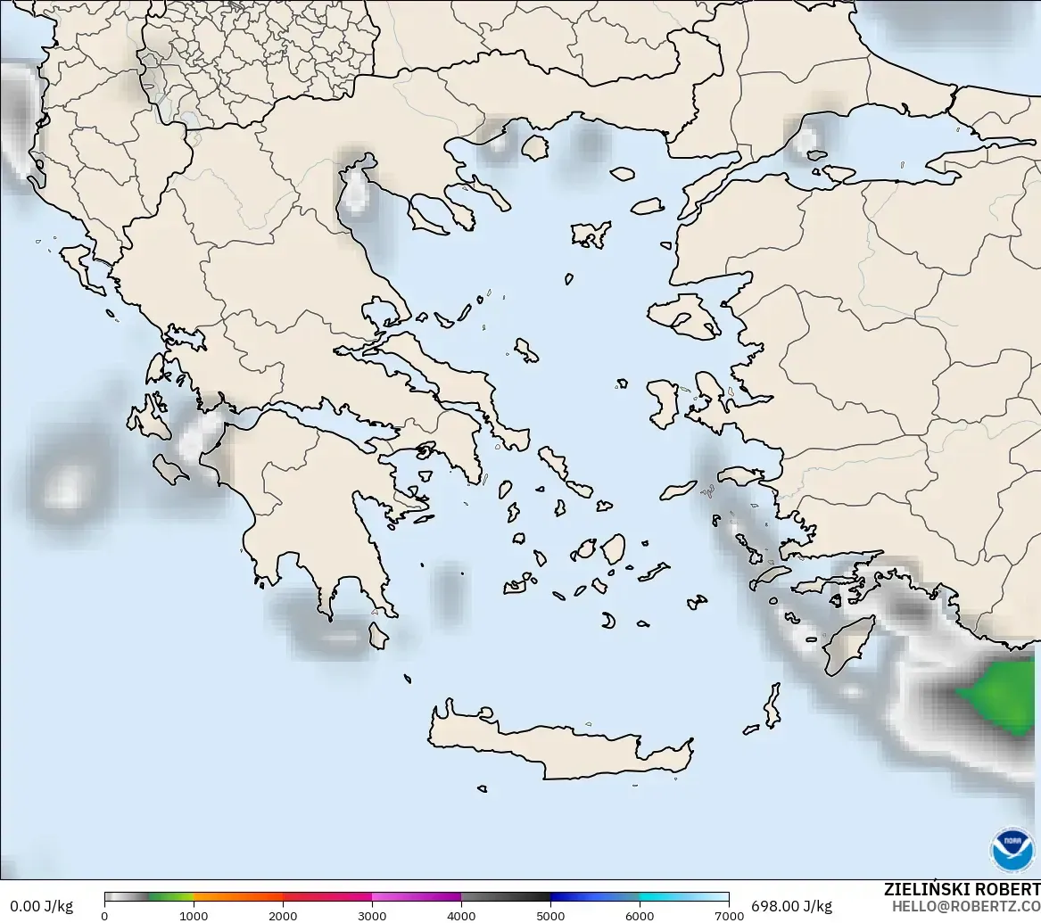 GFS modelo - Grécia, CAPE