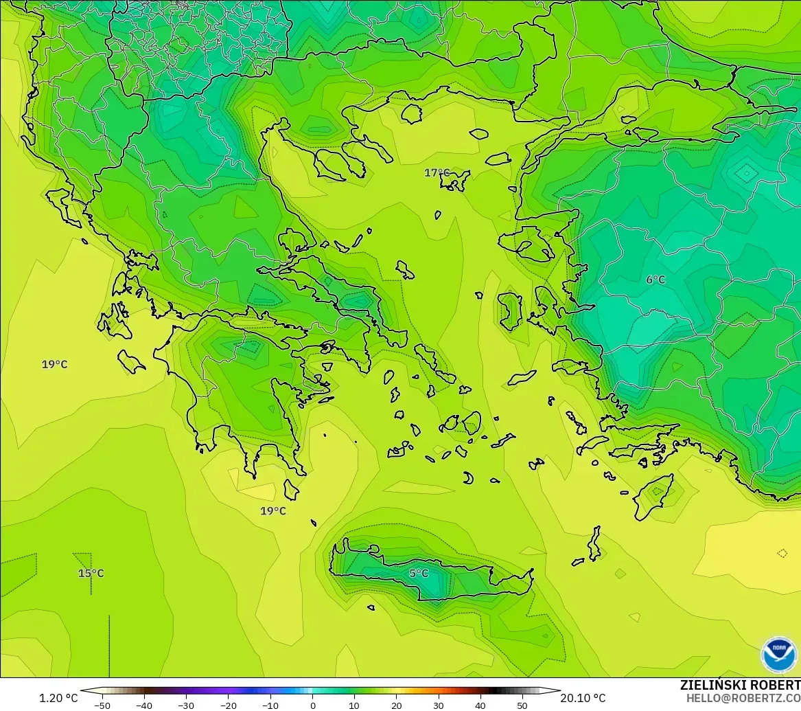 GFS modelo - Grécia, Ponto de orvalho a 2 m