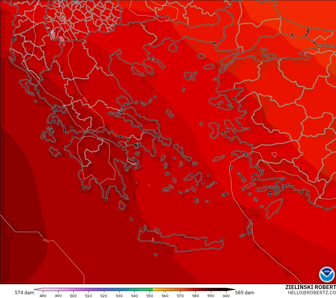 GFS modelo - Grécia, Altura geopotencial a 500 hPa