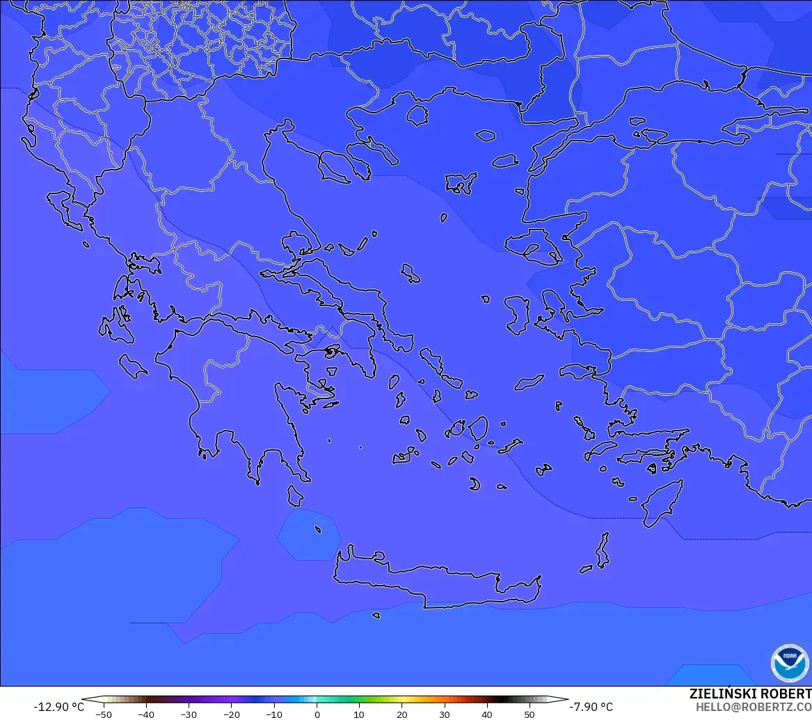 GFS modelo - Grécia, Temperatura a 500 hPa