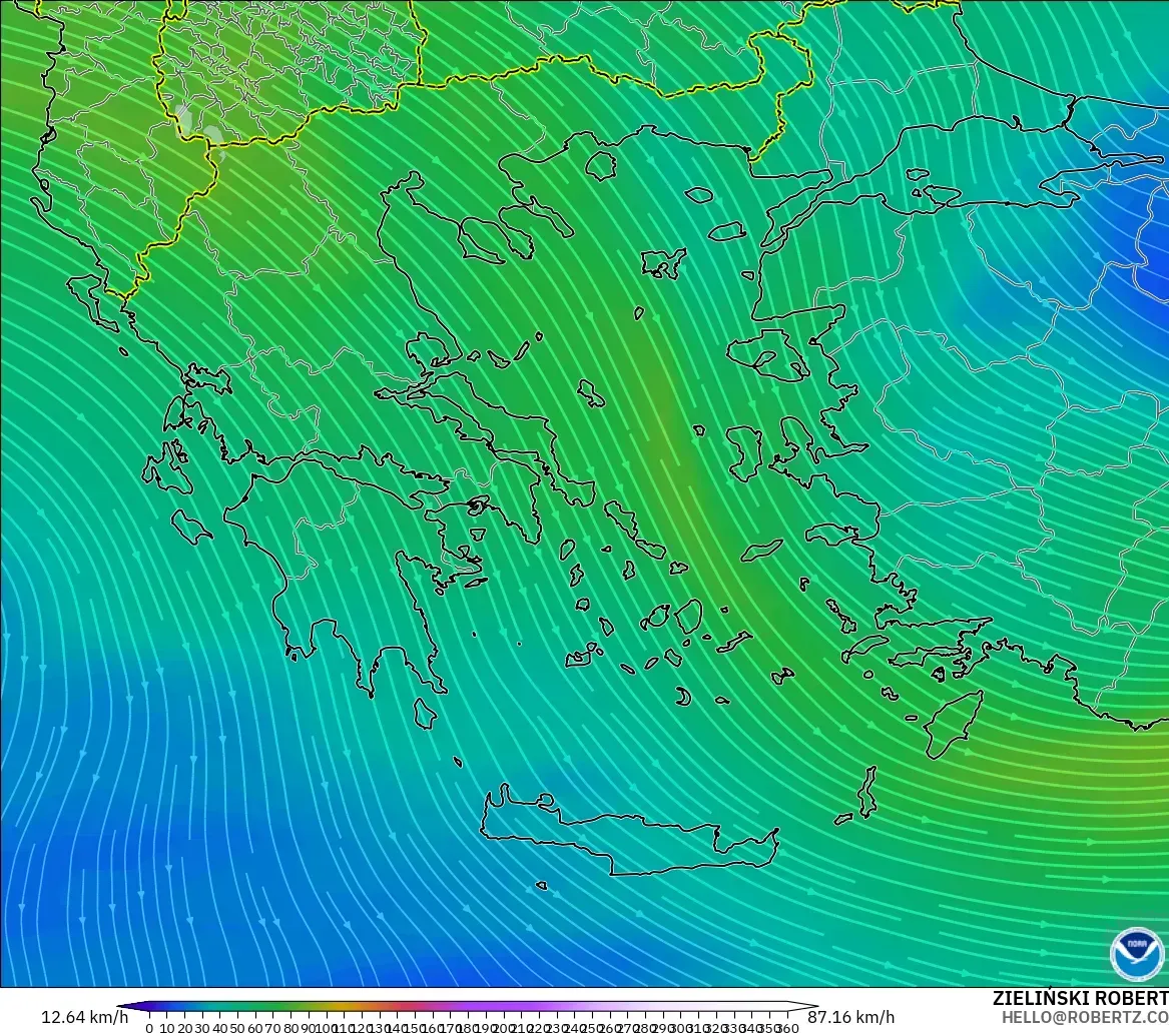 GFS modelo - Grécia, Vento a 300 hPa (corrente em jato)