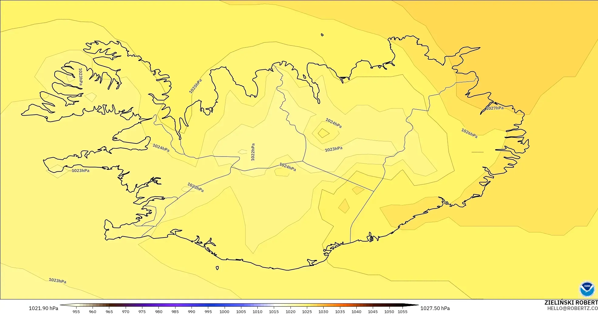 GFS modelo - Islândia, Pressão