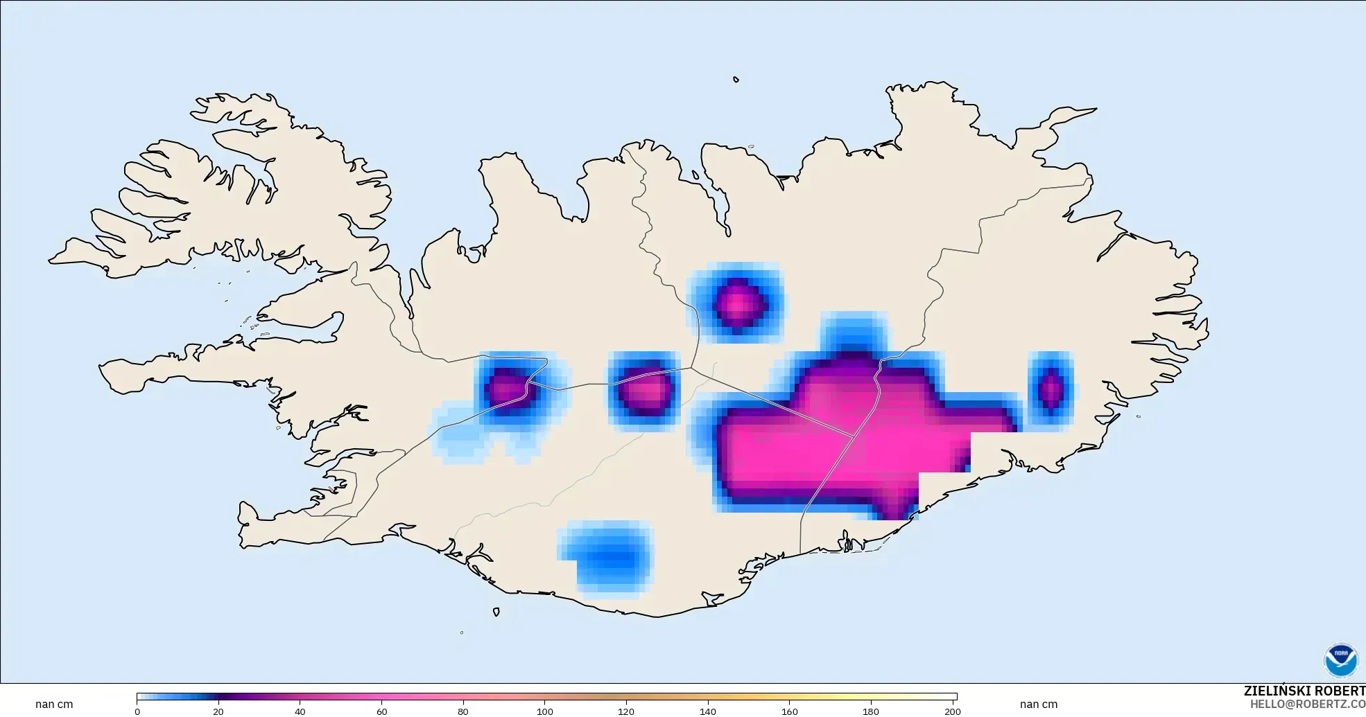 GFS modelo - Islândia, Profundidade da neve