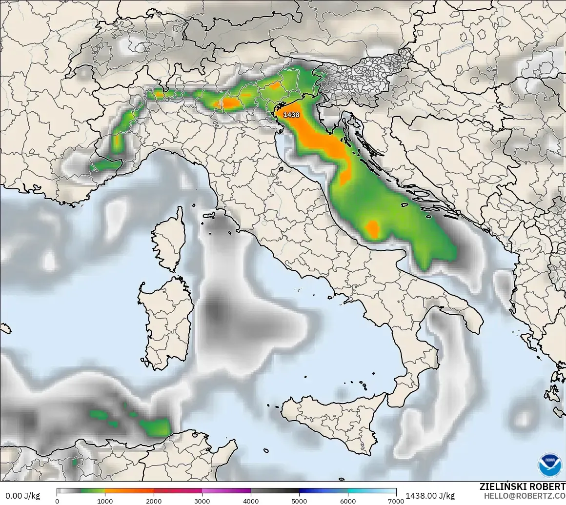 GFS modelo - Itália, CAPE