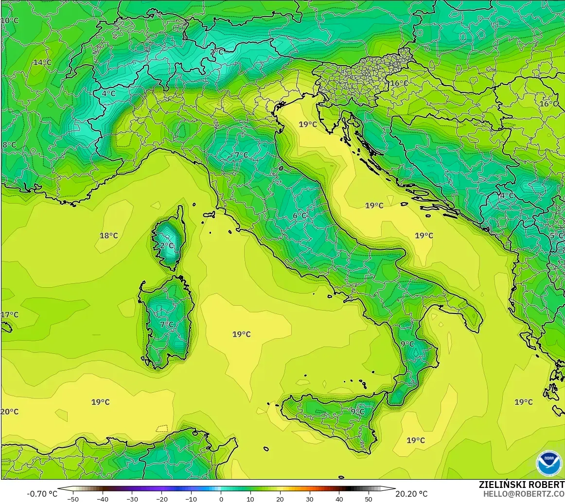 GFS modelo - Itália, Ponto de orvalho a 2 m