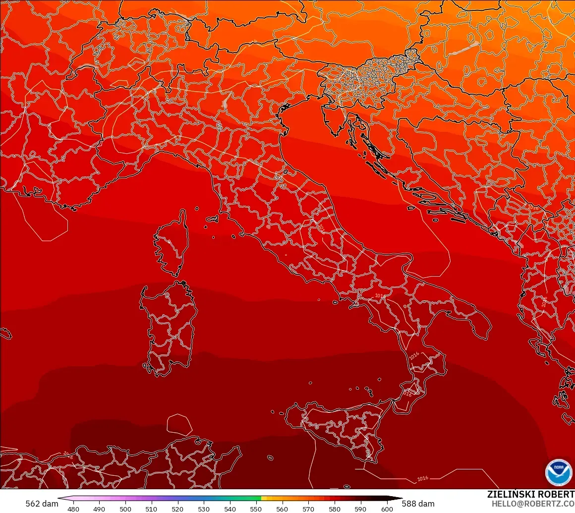 GFS modelo - Itália, Altura geopotencial a 500 hPa
