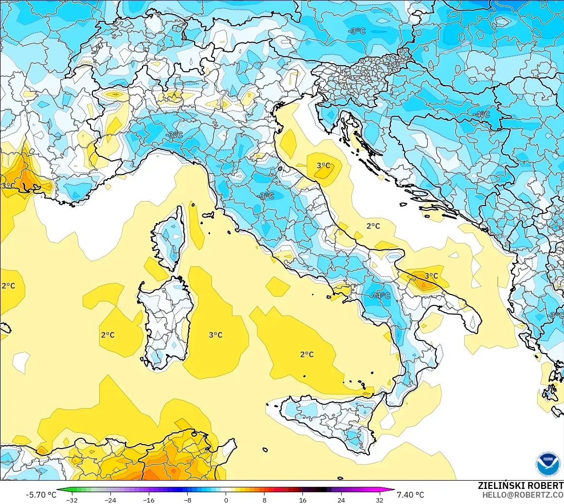 GFS modelo - Itália, Anomalia de temperatura a 2 m