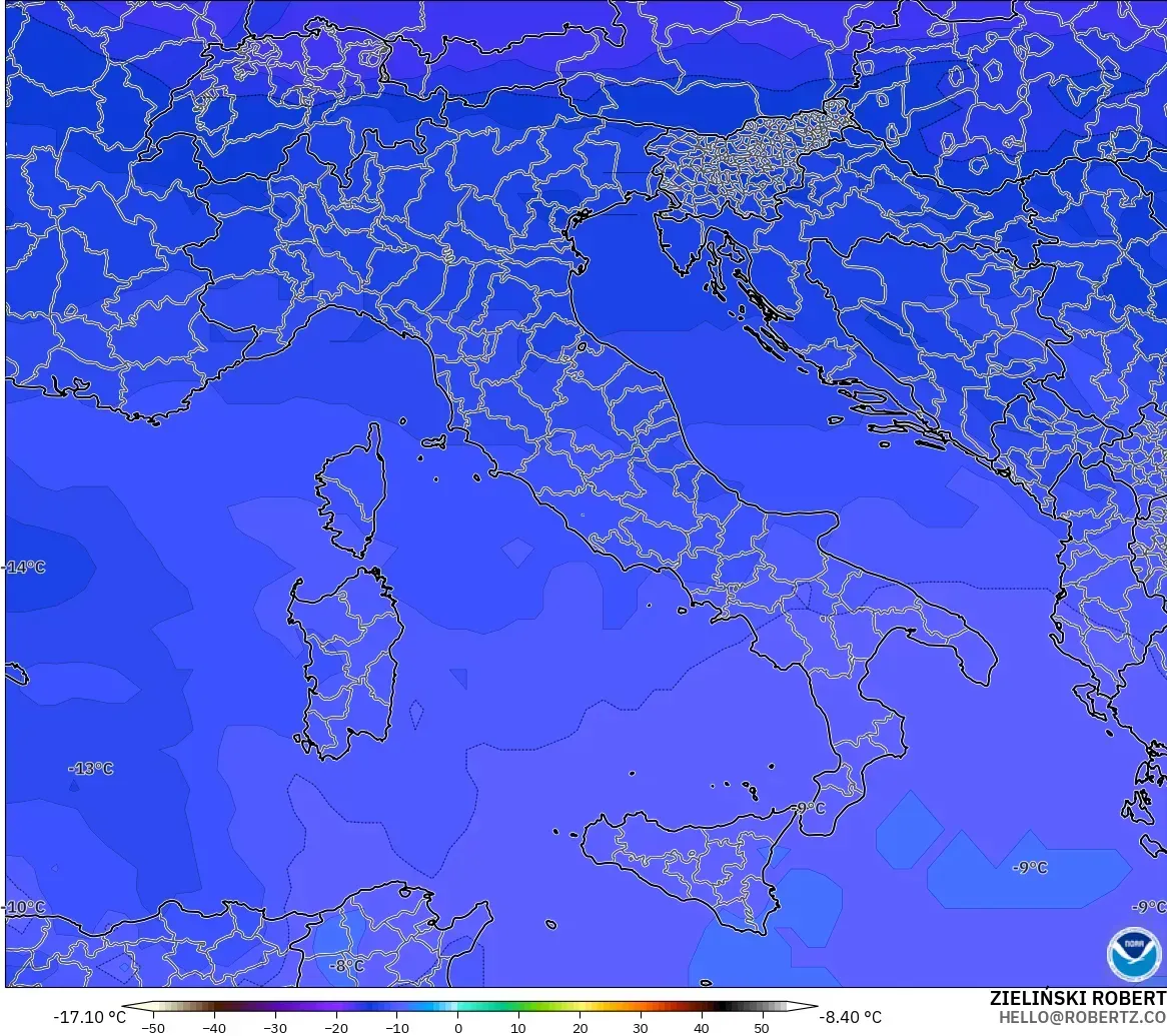 GFS modelo - Itália, Temperatura a 500 hPa