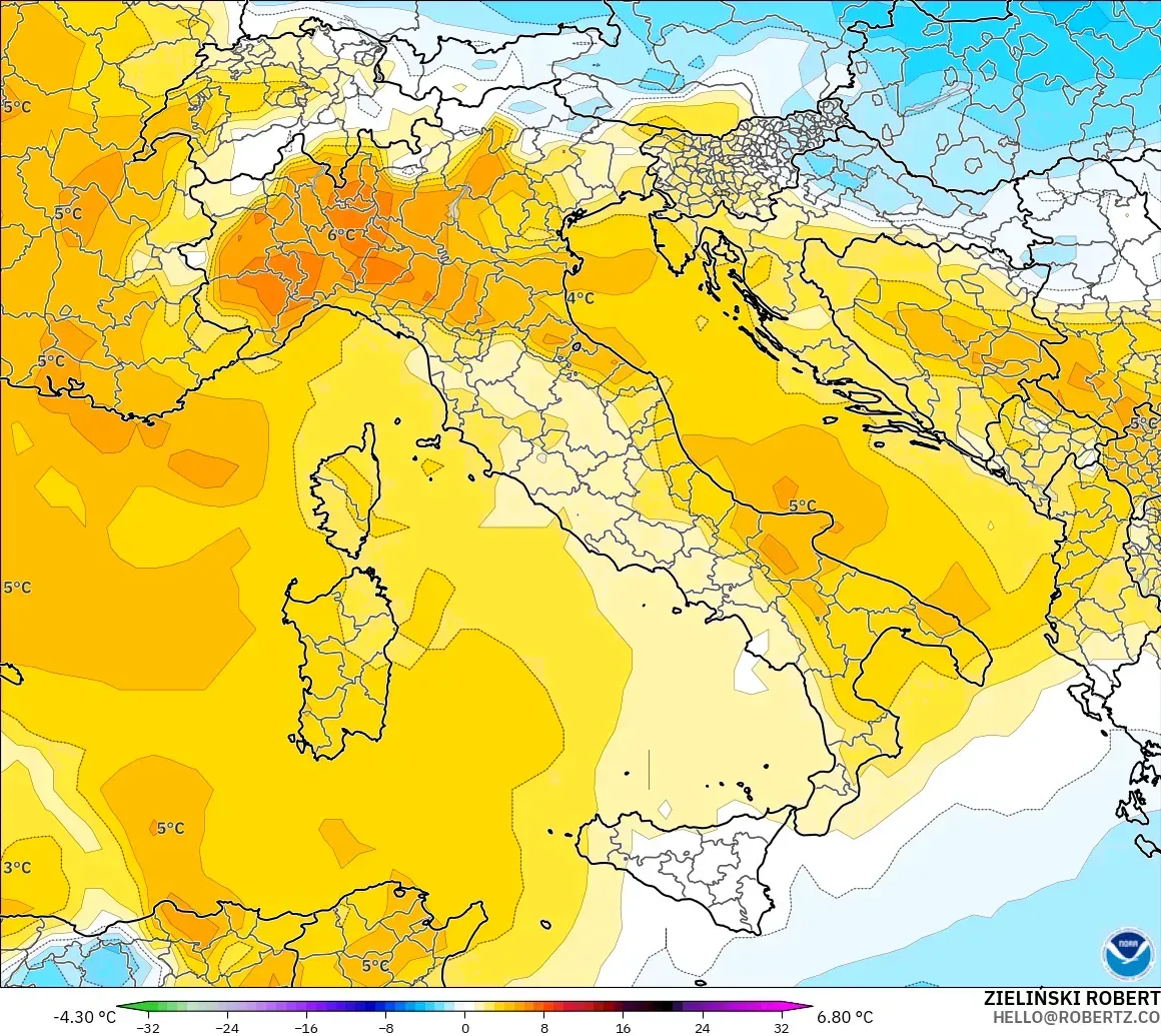 GFS modelo - Itália, Anomalia de temperatura a 850 hPa