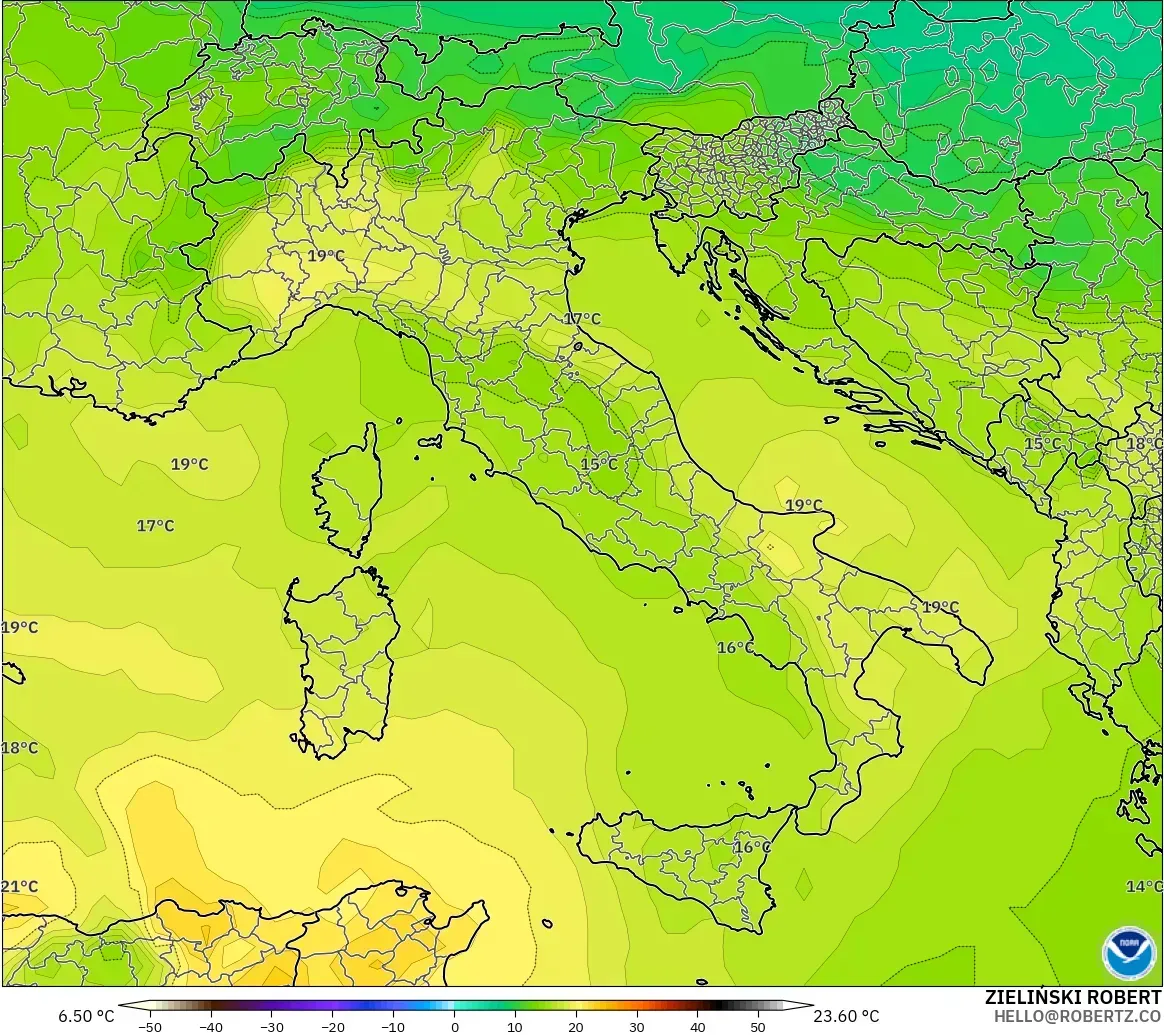 GFS modelo - Itália, Temperatura a 850 hPa