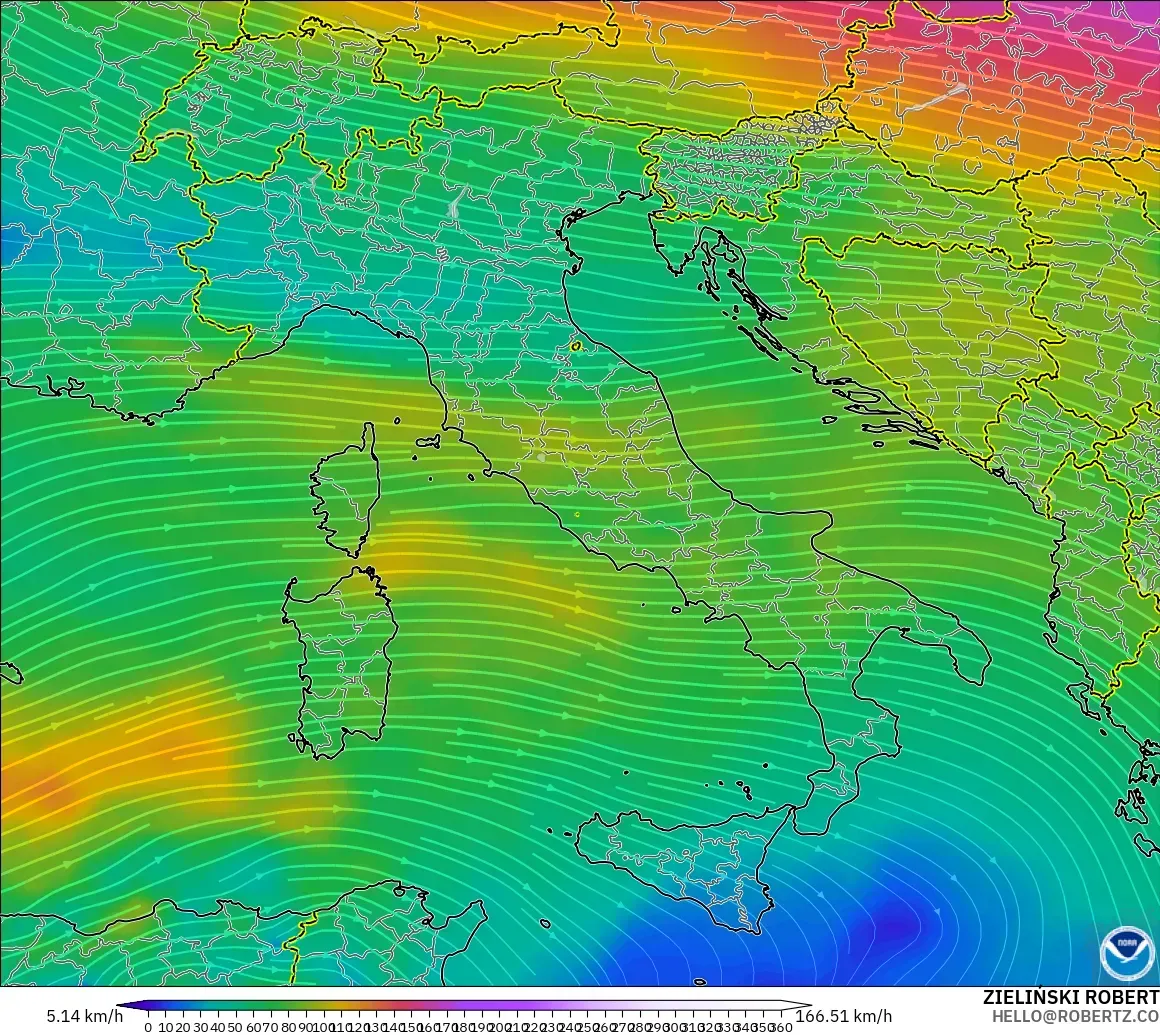 GFS modelo - Itália, Vento a 300 hPa (corrente em jato)