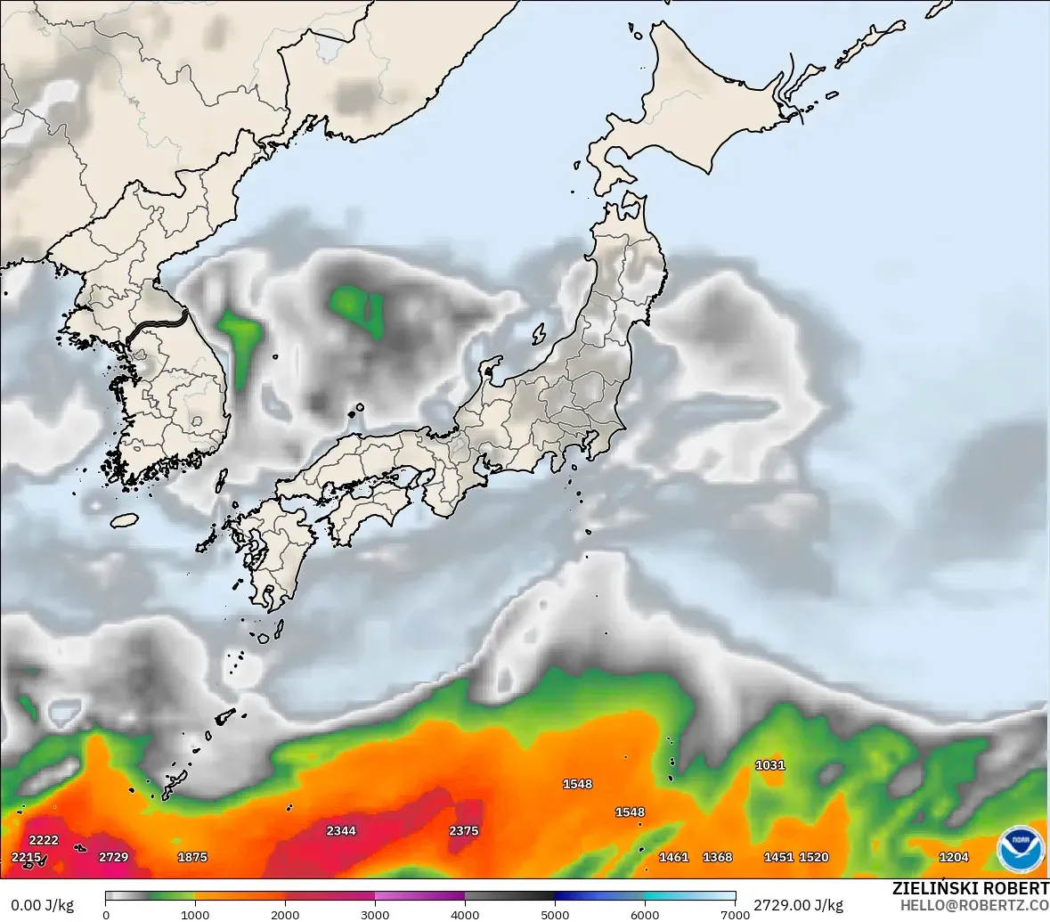 GFS modelo - Japão, CAPE
