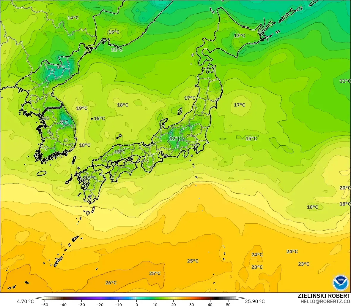 GFS modelo - Japão, Ponto de orvalho a 2 m