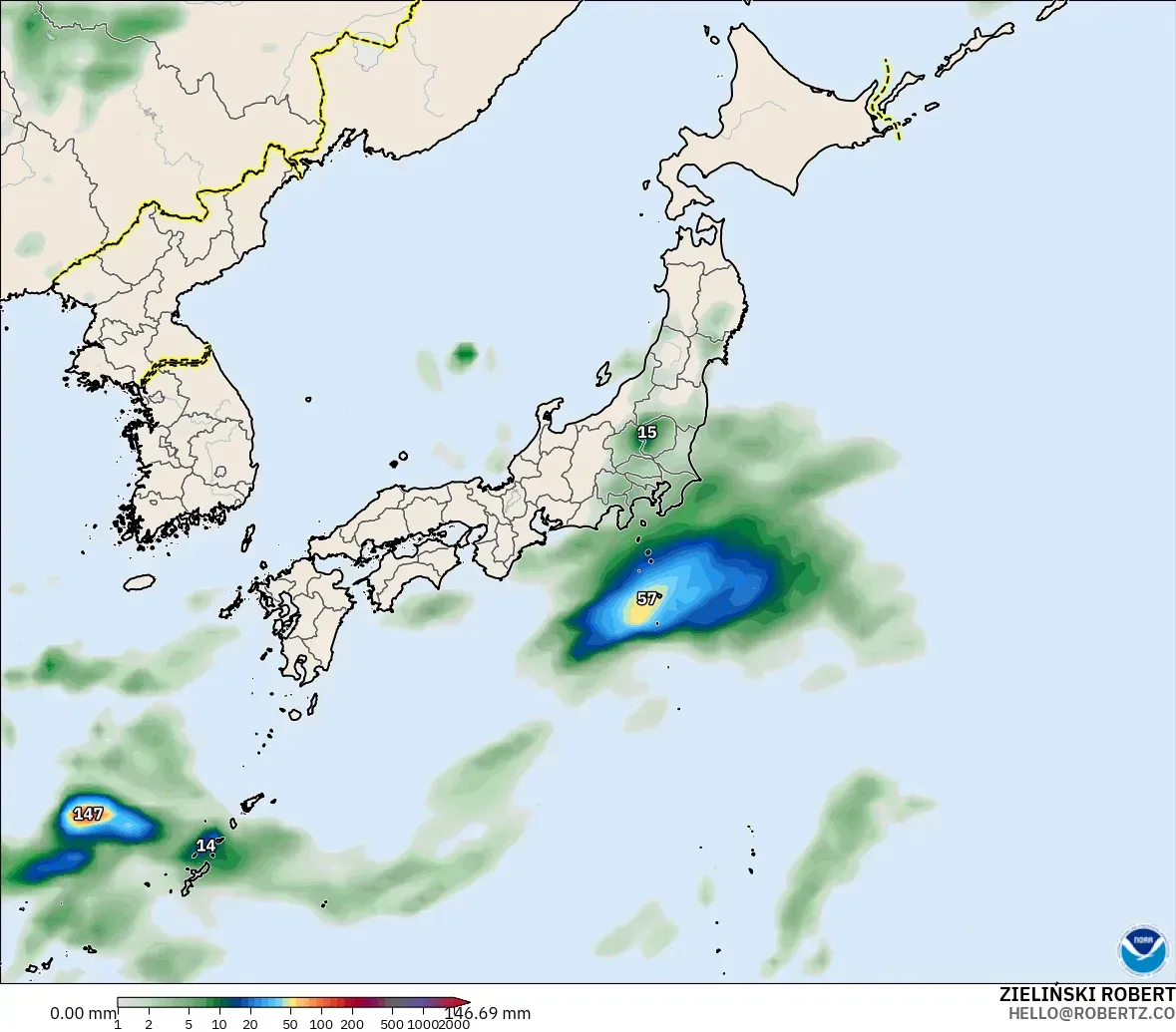 GFS modelo - Japão, Acúmulo de precipitação