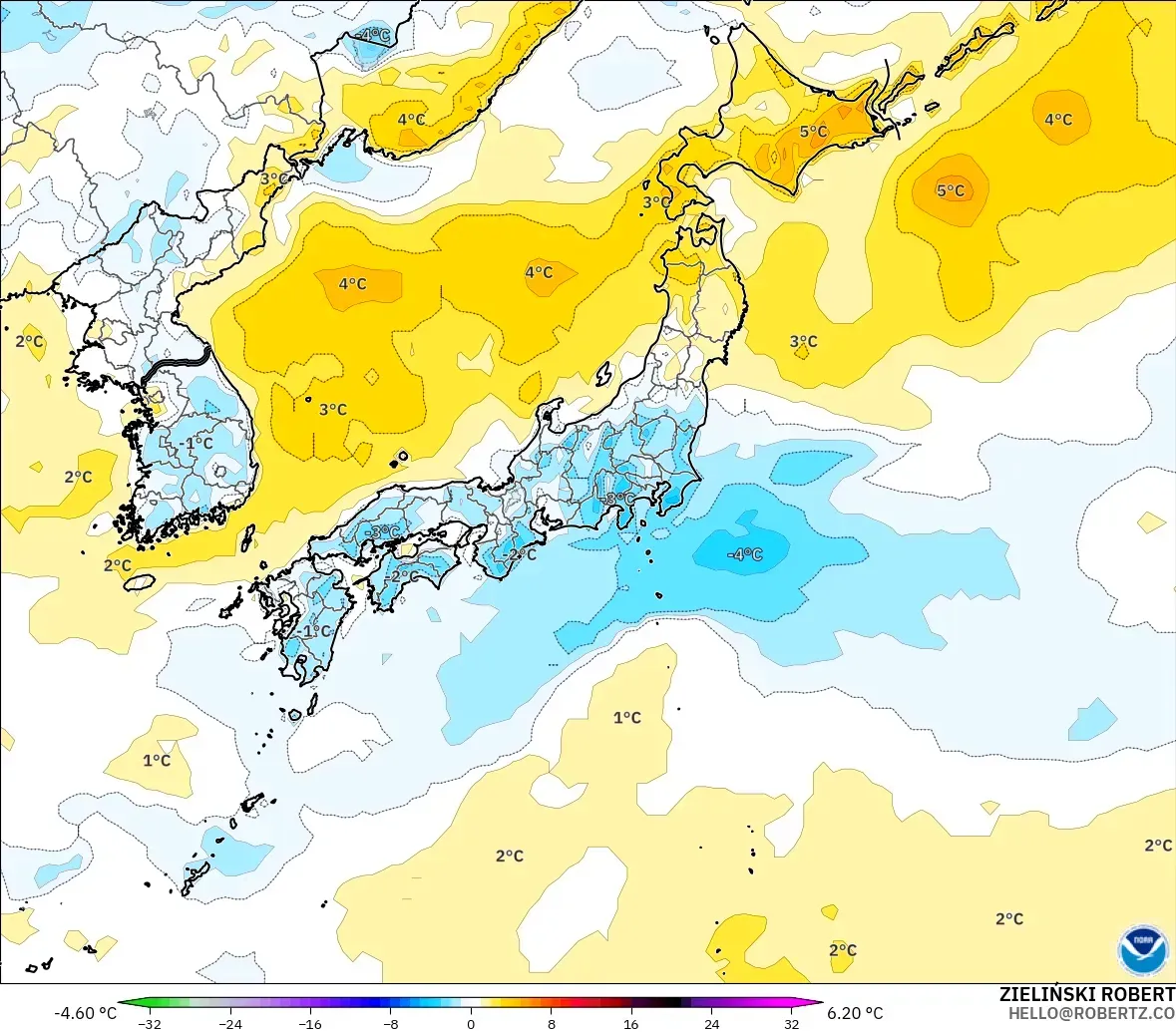 GFS modelo - Japão, Anomalia de temperatura a 2 m