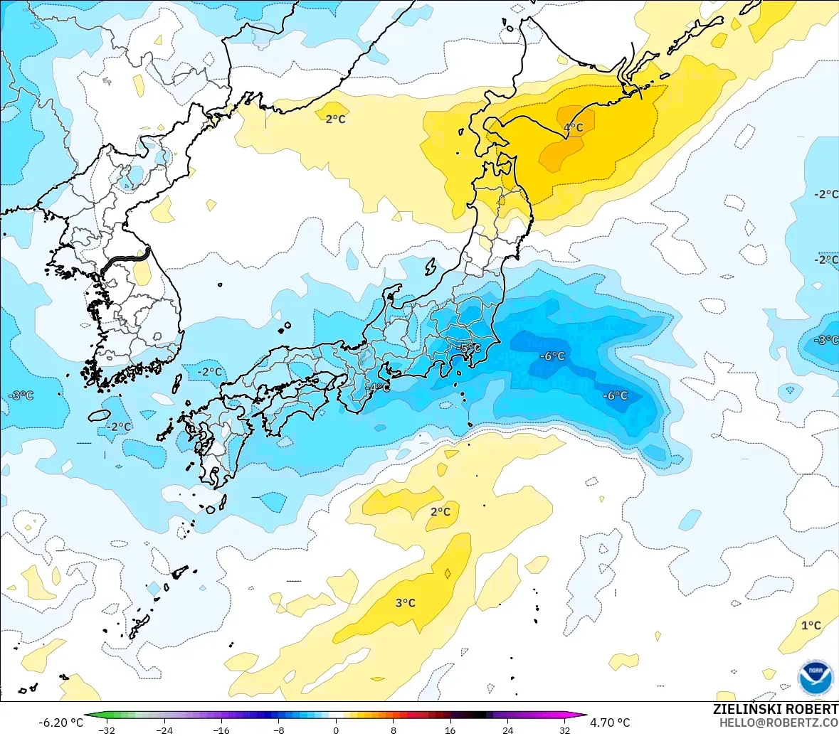 GFS modelo - Japão, Anomalia de temperatura a 850 hPa