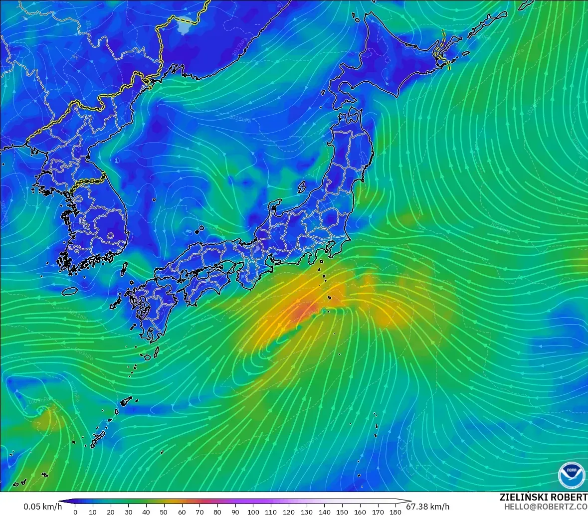 GFS modelo - Japão, Vento a 10 m