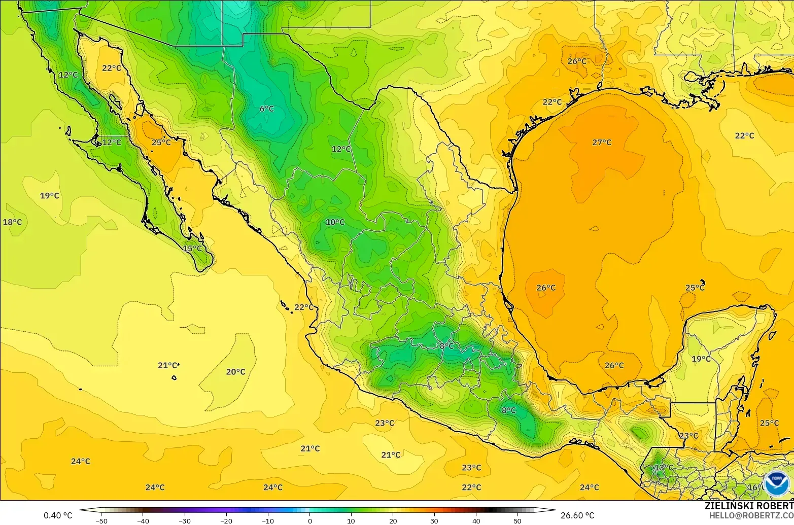 GFS modelo - México, Ponto de orvalho a 2 m