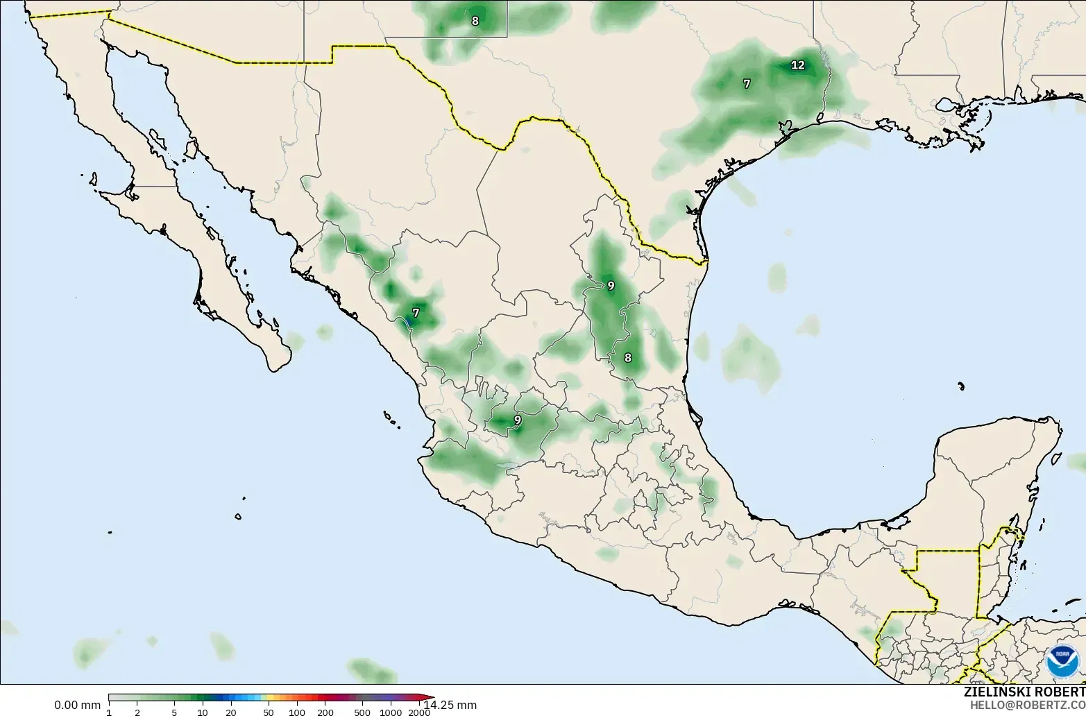 GFS modelo - México, Acúmulo de precipitação