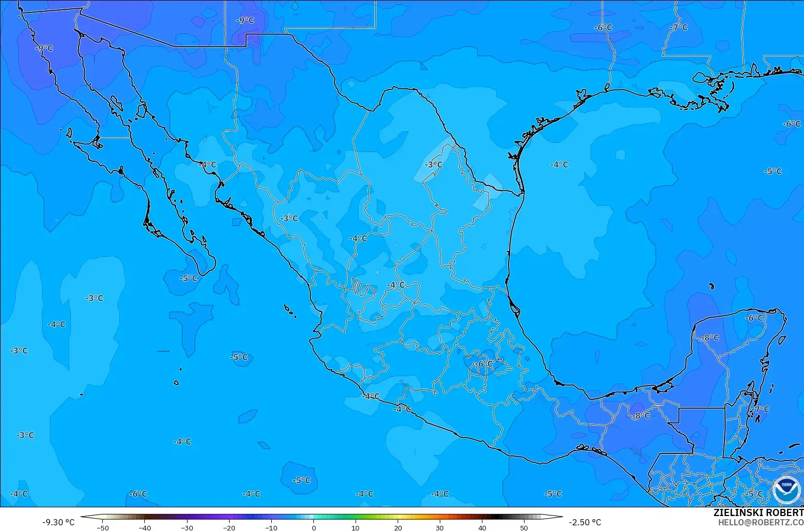 GFS modelo - México, Temperatura a 500 hPa