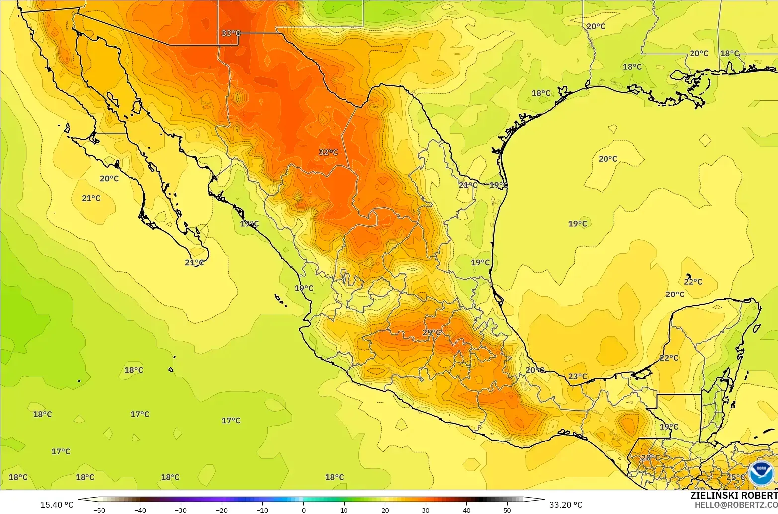 GFS modelo - México, Temperatura a 850 hPa