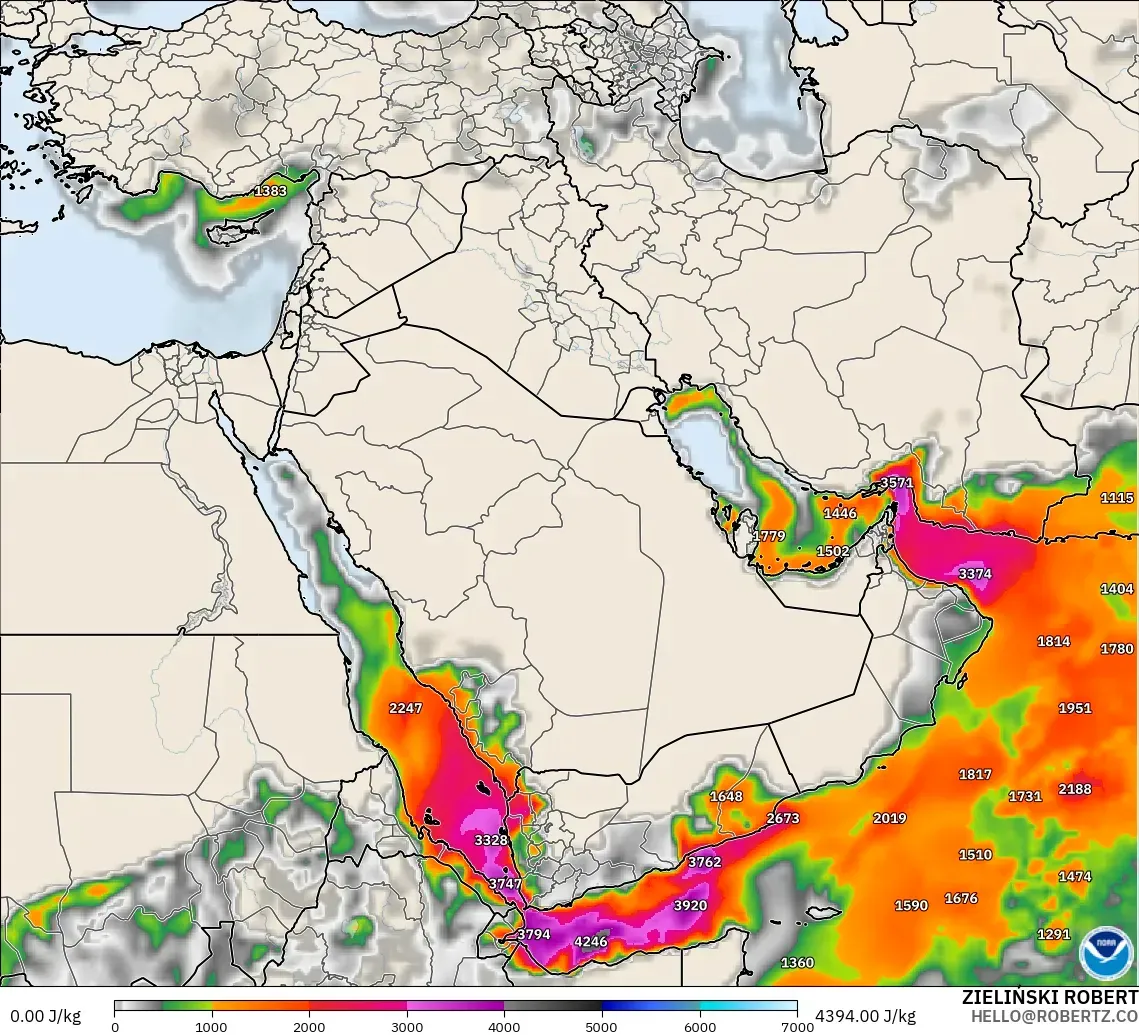 GFS modelo - Oriente Médio, CAPE