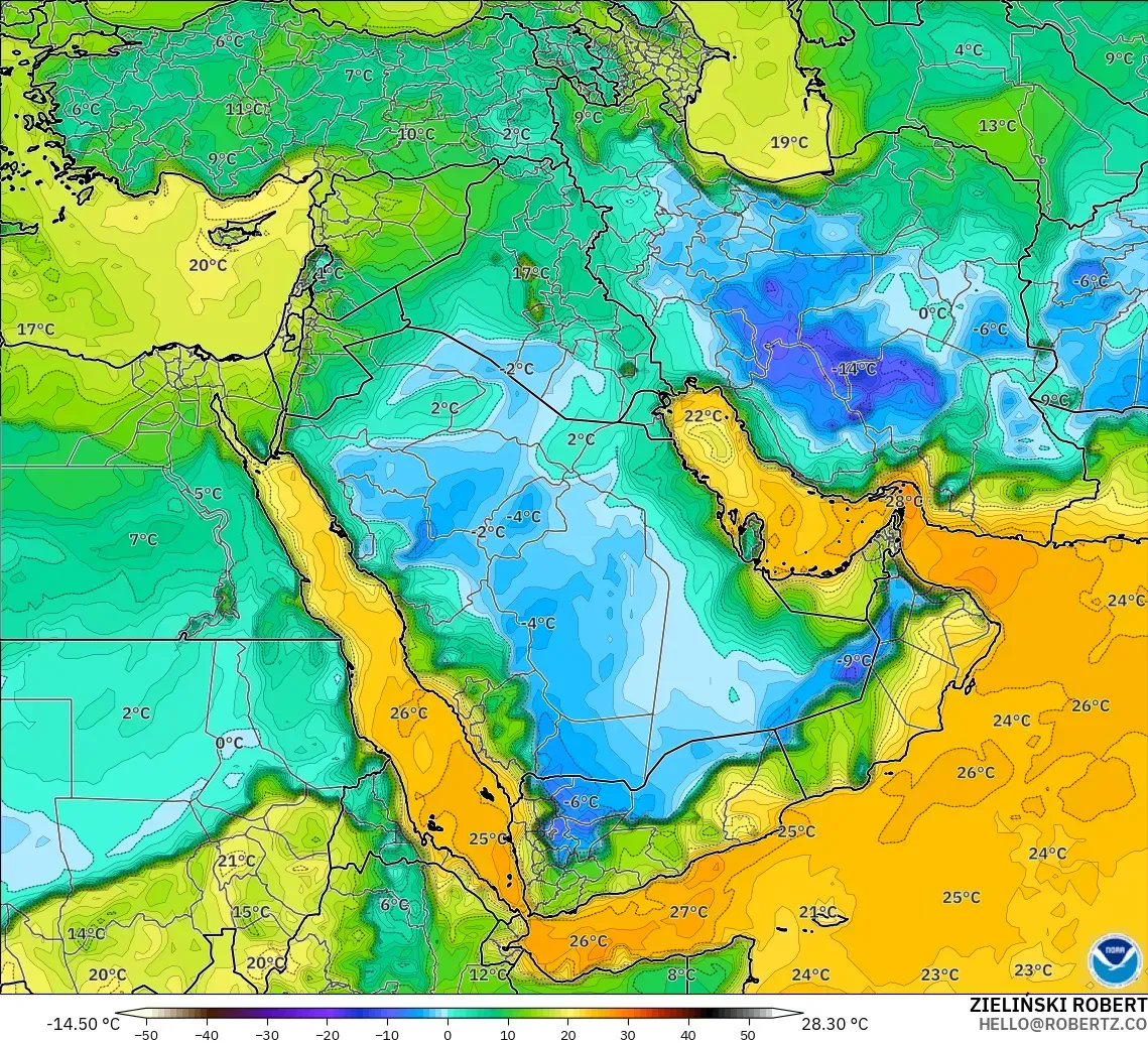 GFS modelo - Oriente Médio, Ponto de orvalho a 2 m