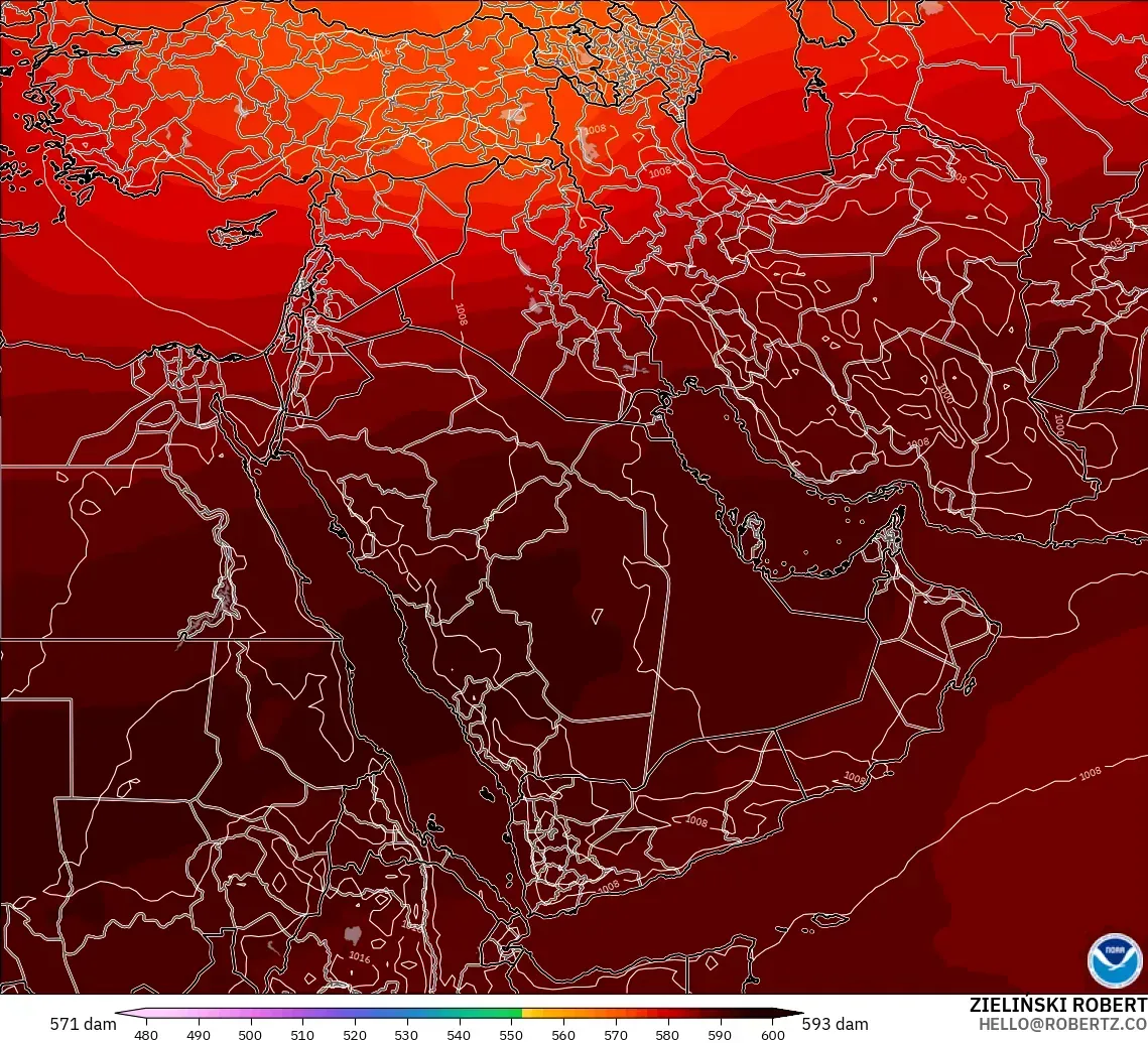 GFS modelo - Oriente Médio, Altura geopotencial a 500 hPa