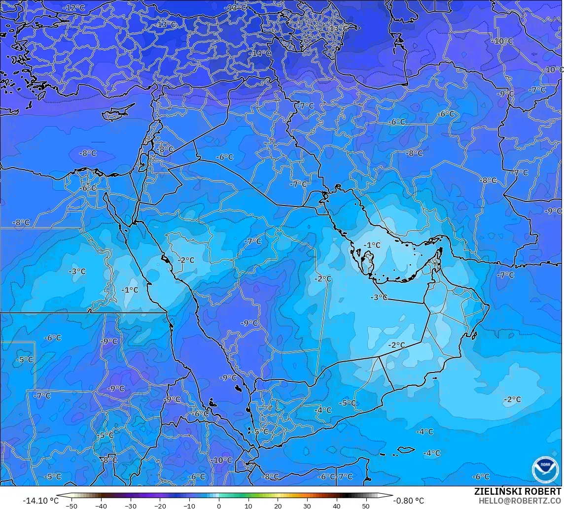 GFS modelo - Oriente Médio, Temperatura a 500 hPa