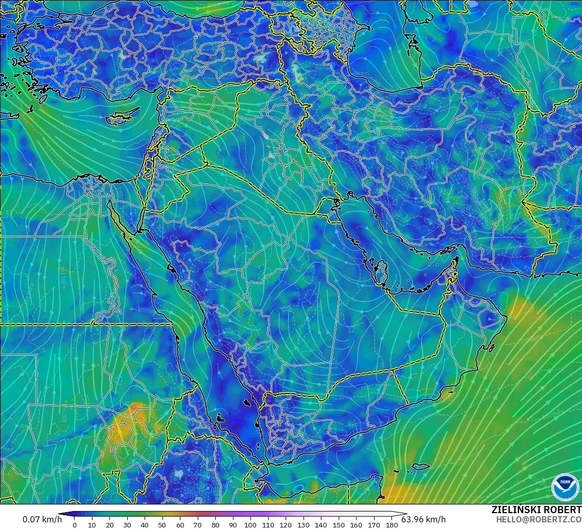 GFS modelo - Oriente Médio, Vento a 10 m