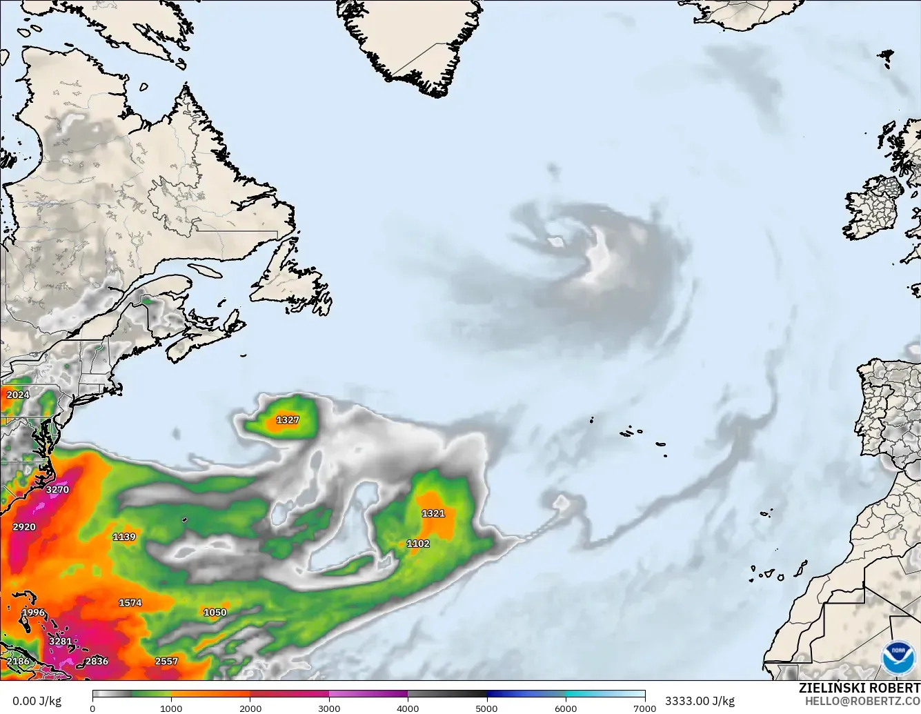 GFS modelo - Atlântico Norte, CAPE