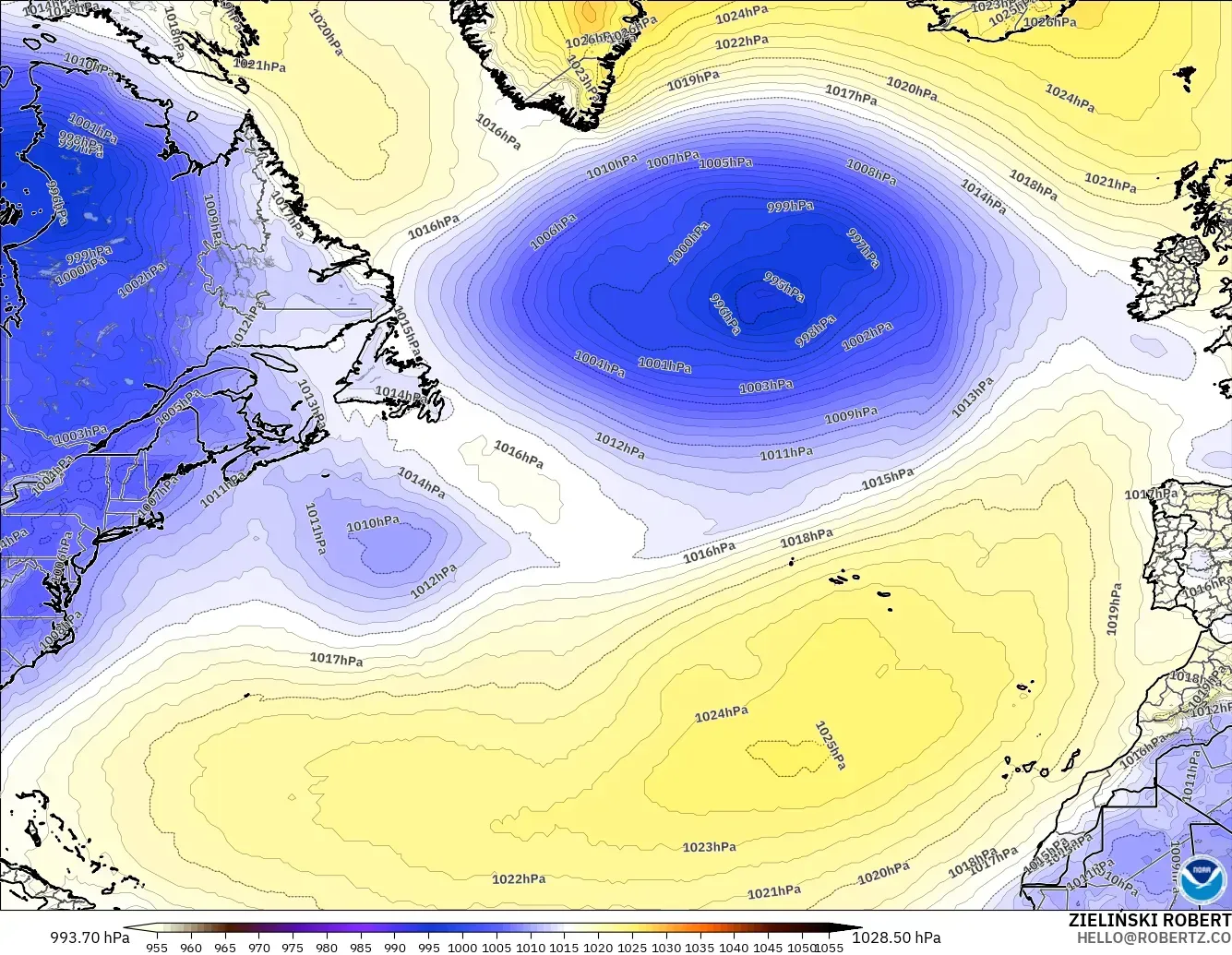 GFS modelo - Atlântico Norte, Pressão