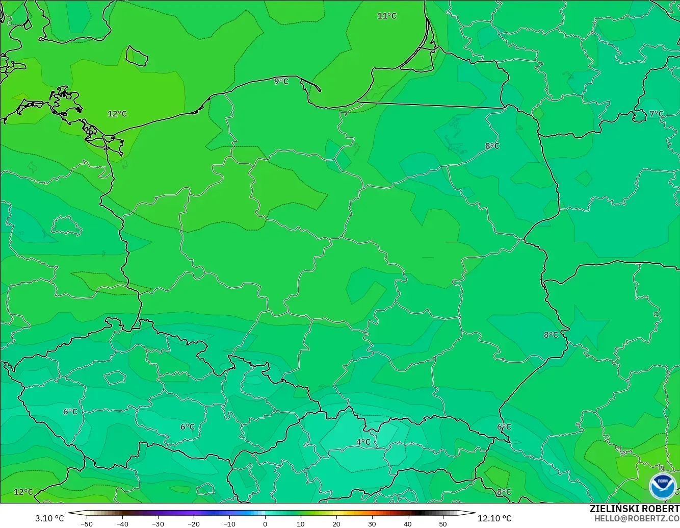 GFS modelo - Polônia, Ponto de orvalho a 2 m