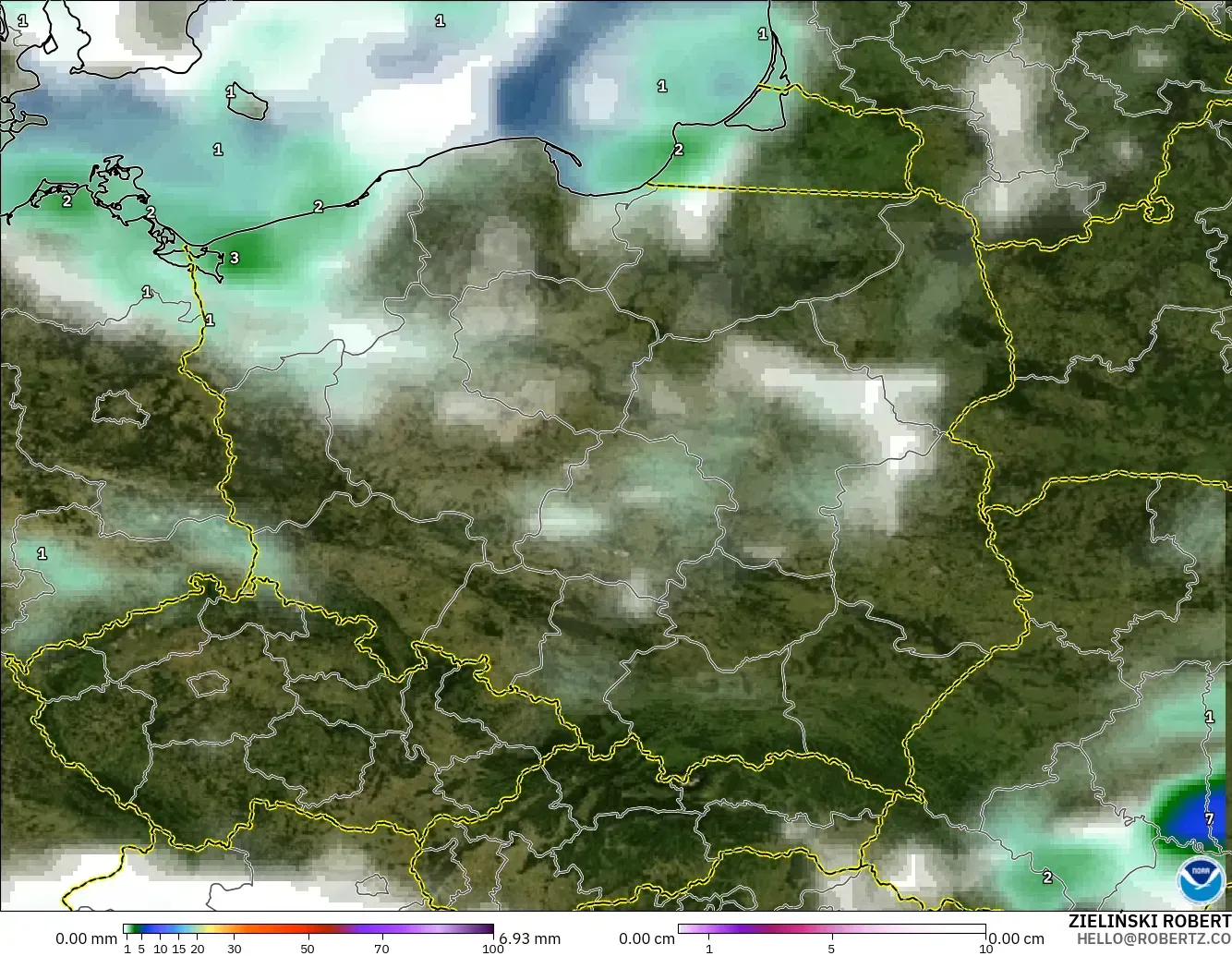 GFS modelo - Polônia, Precipitação, nuvens e pressão