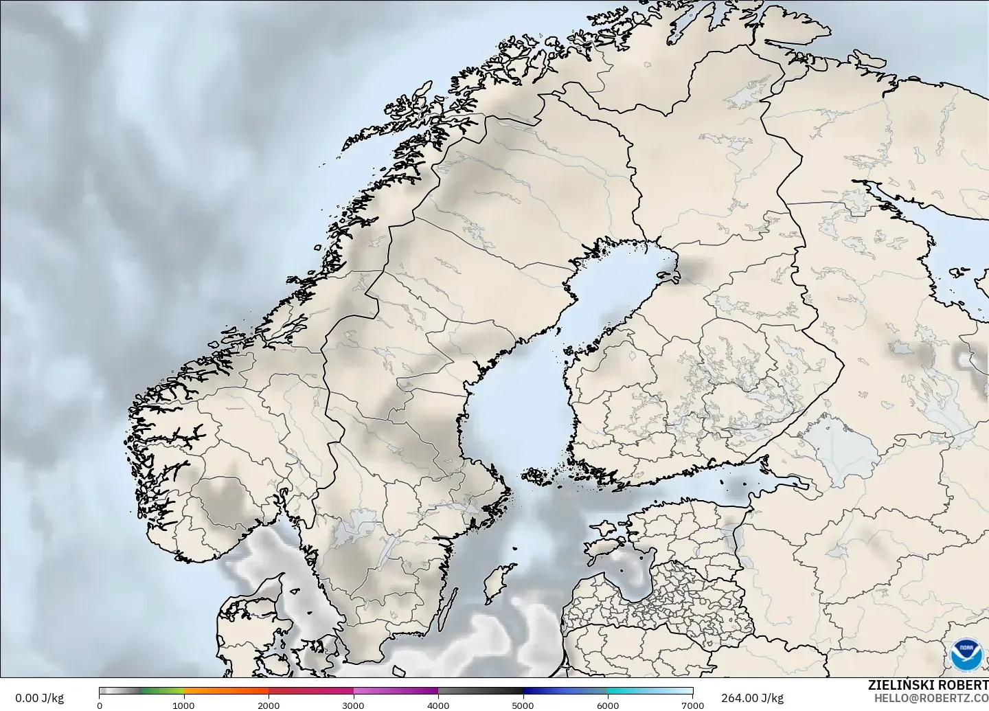 GFS modelo - Escandinávia, CAPE