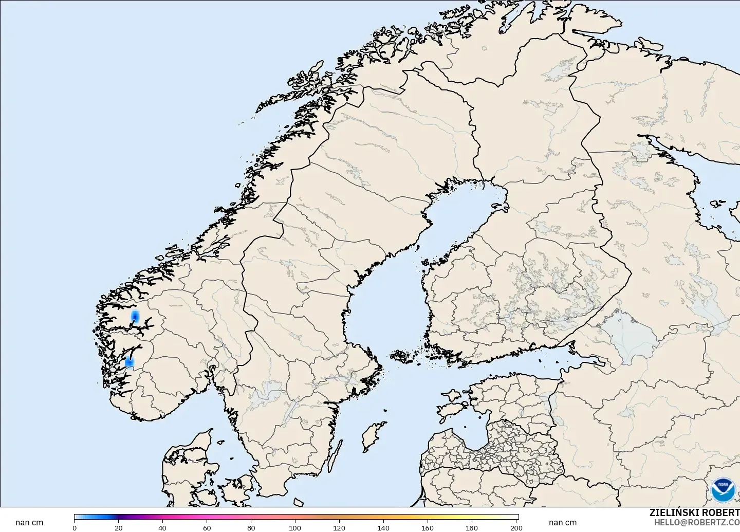 GFS modelo - Escandinávia, Profundidade da neve