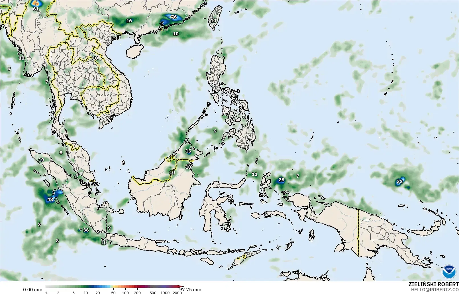 GFS modelo - Sudeste Asiático, Acúmulo de precipitação