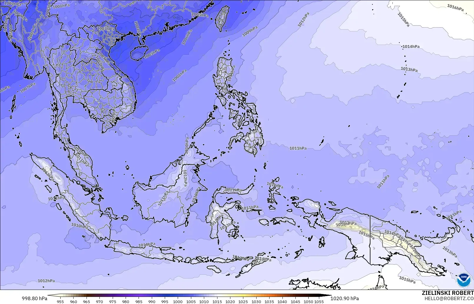 GFS modelo - Sudeste Asiático, Pressão