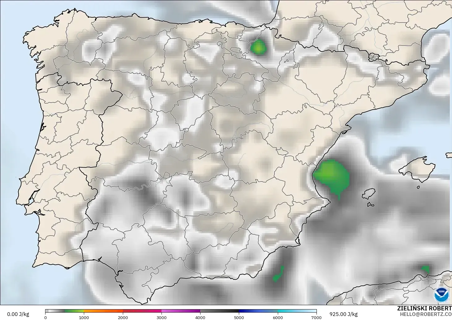 GFS modelo - Espanha, CAPE