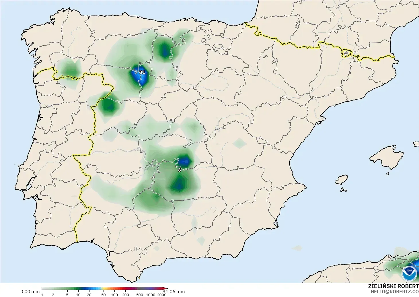 GFS modelo - Espanha, Acúmulo de precipitação