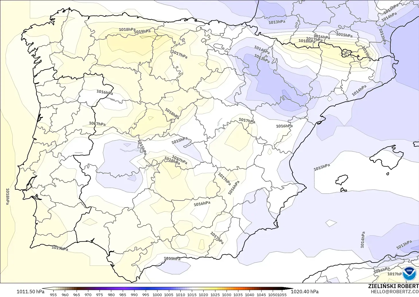 GFS modelo - Espanha, Pressão
