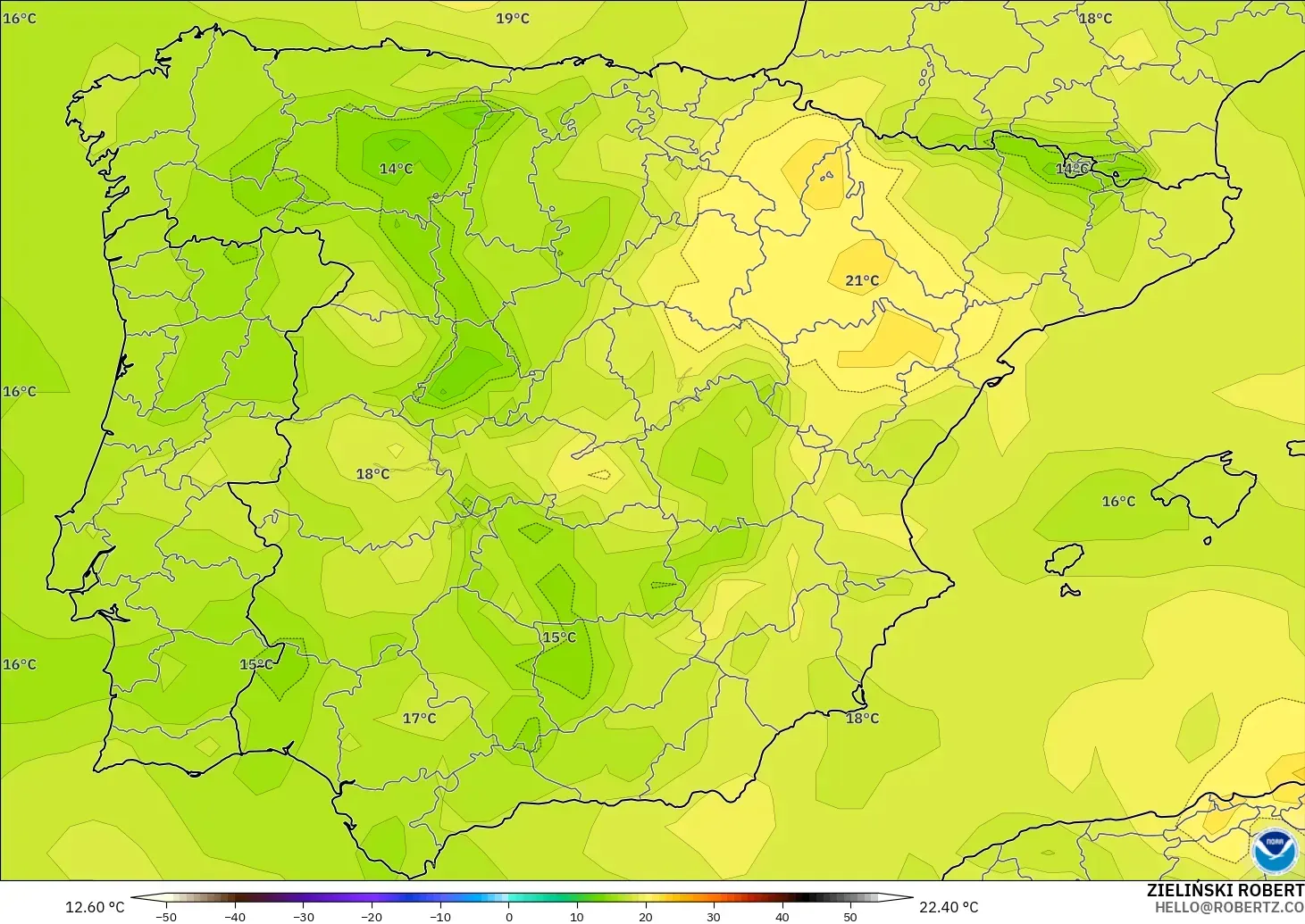 GFS modelo - Espanha, Temperatura a 850 hPa