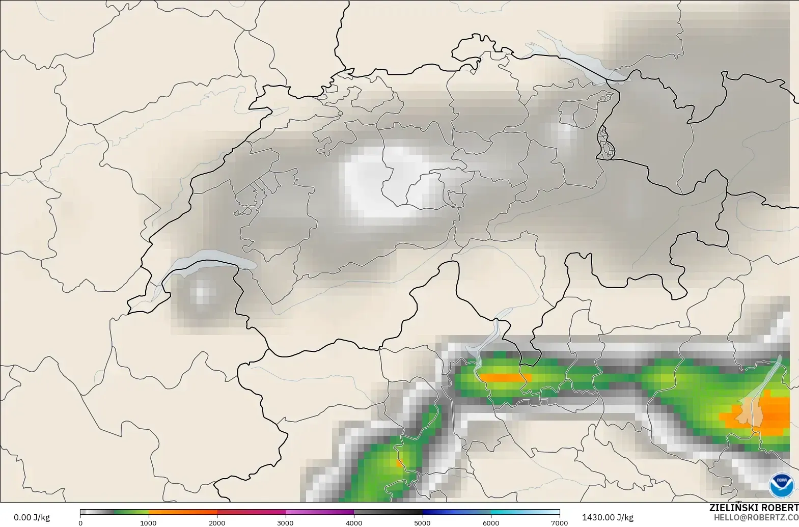 GFS modelo - Suíça, CAPE