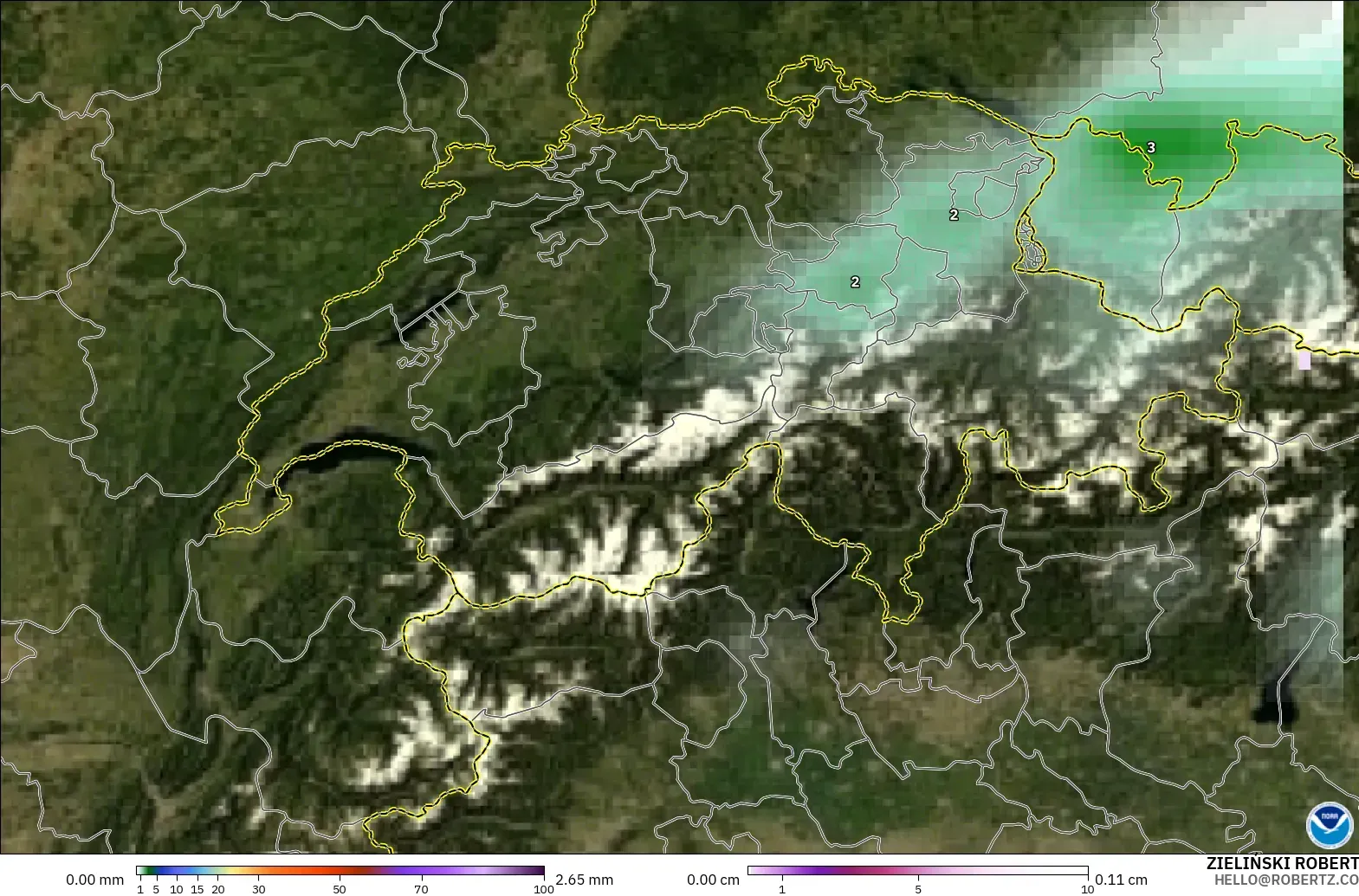 GFS modelo - Suíça, Precipitação, nuvens e pressão