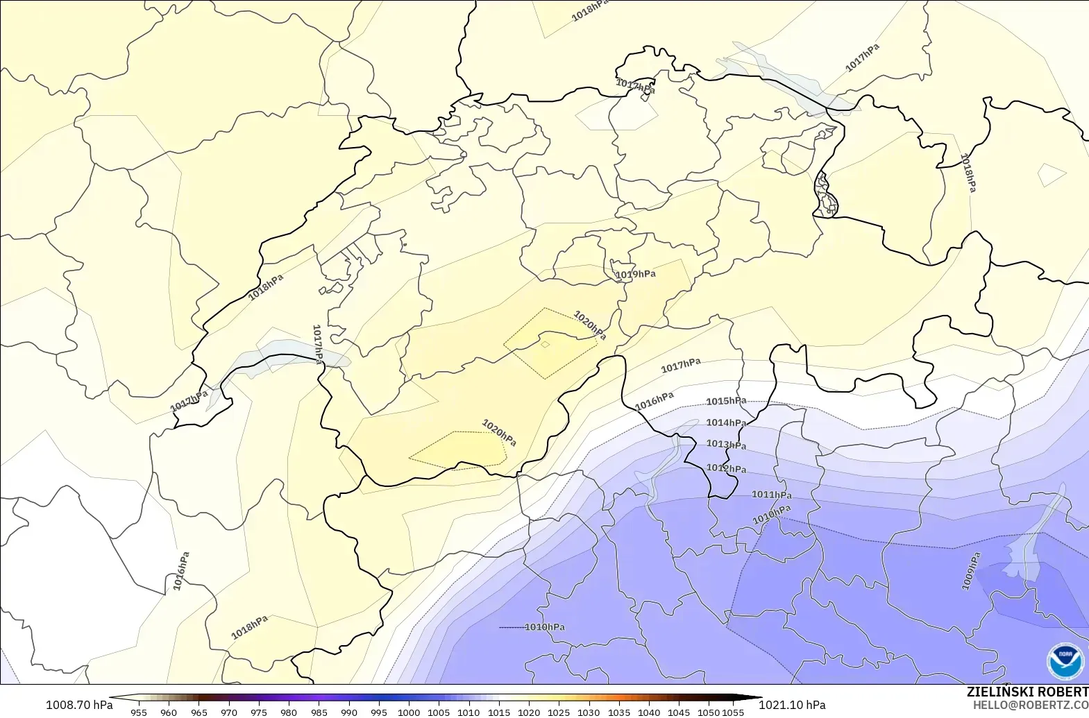 GFS modelo - Suíça, Pressão
