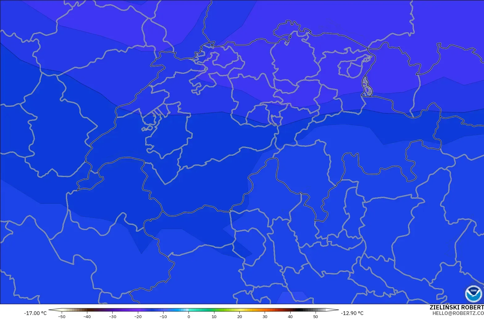 GFS modelo - Suíça, Temperatura a 500 hPa