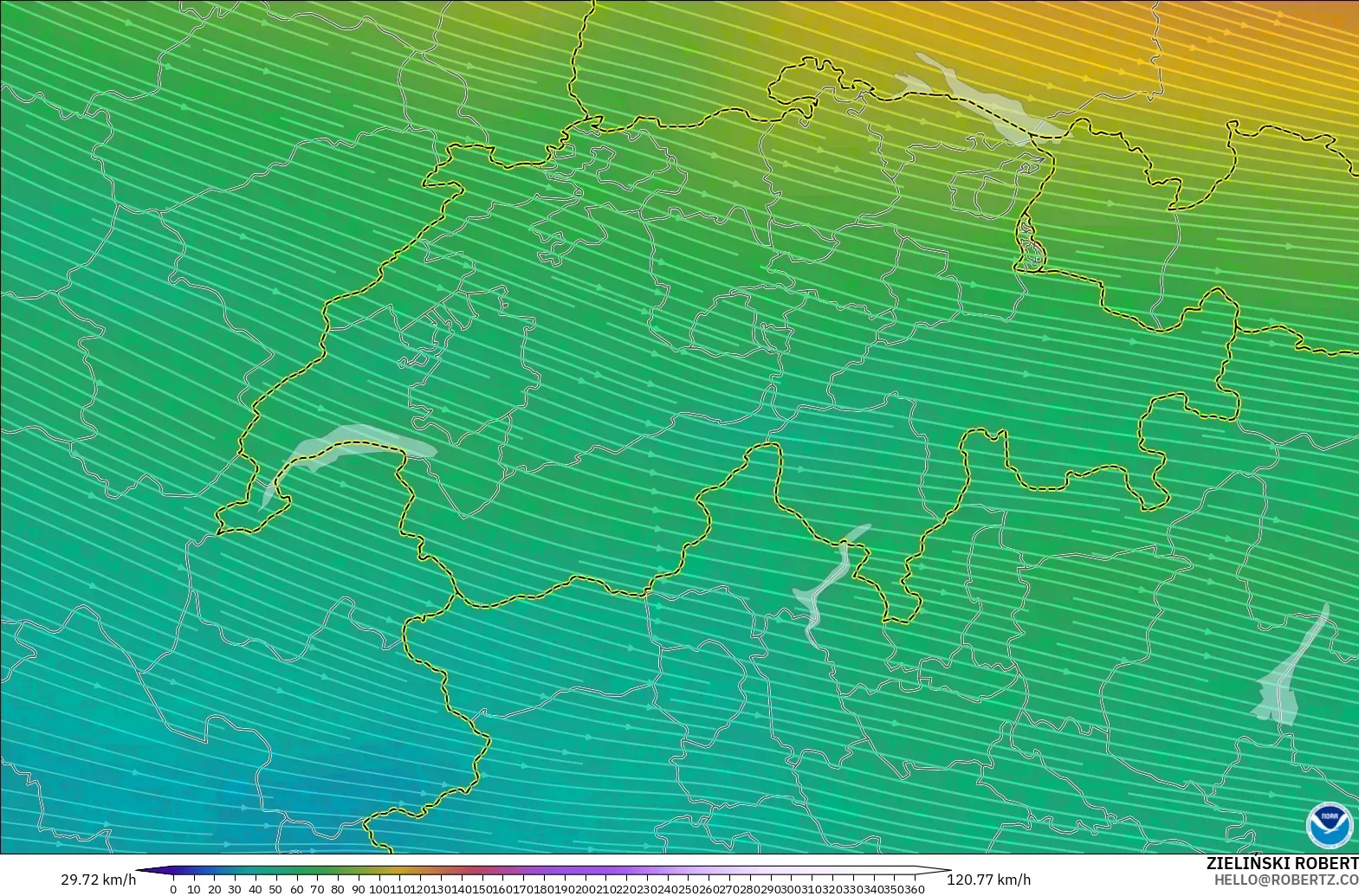 GFS modelo - Suíça, Vento a 300 hPa (corrente em jato)