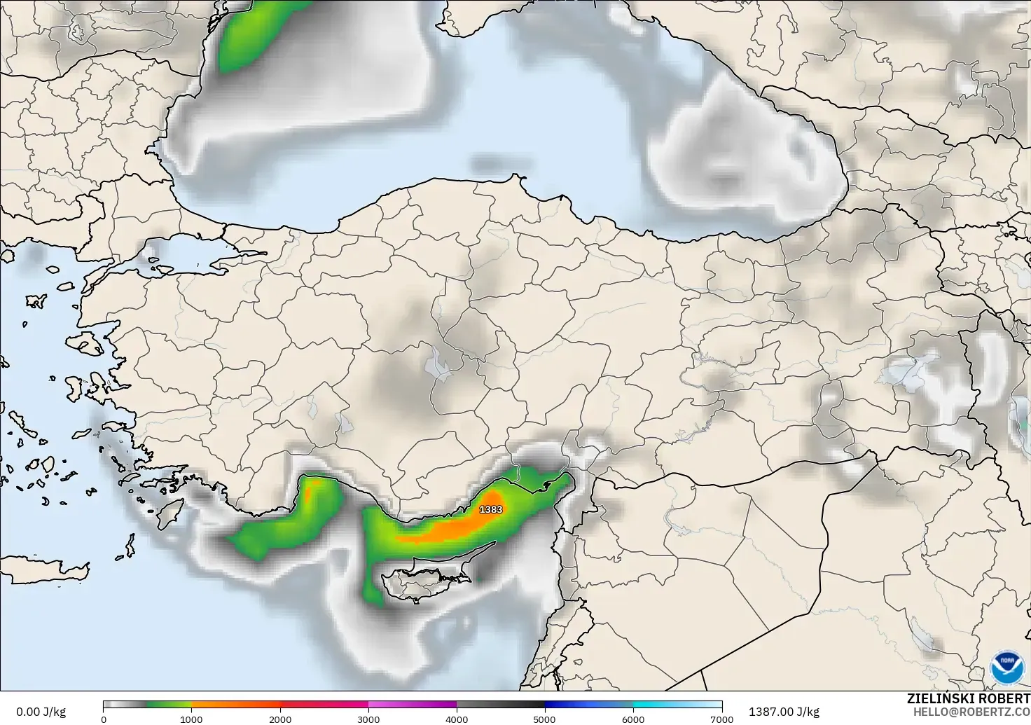 GFS modelo - Turquia, CAPE