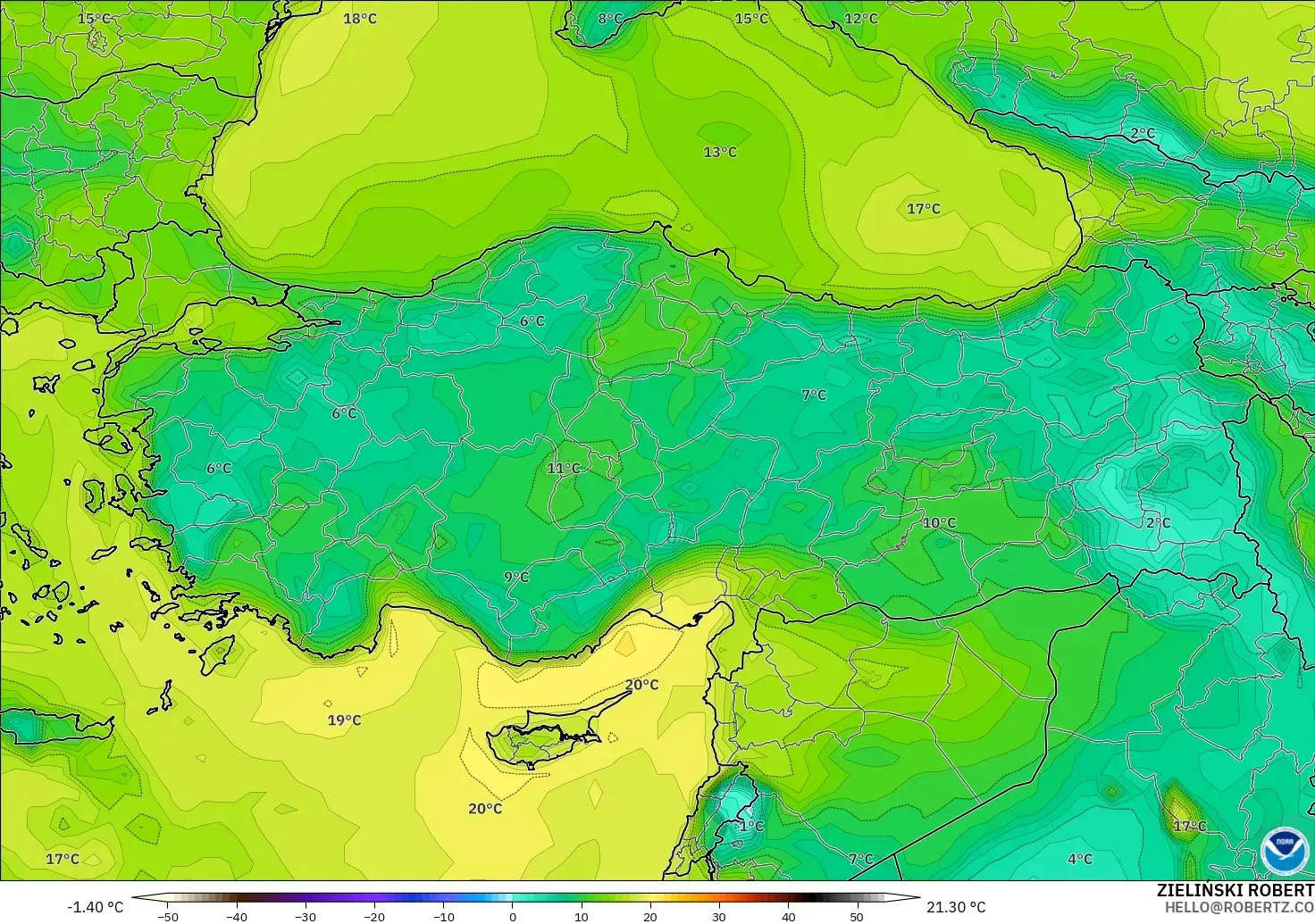 GFS modelo - Turquia, Ponto de orvalho a 2 m