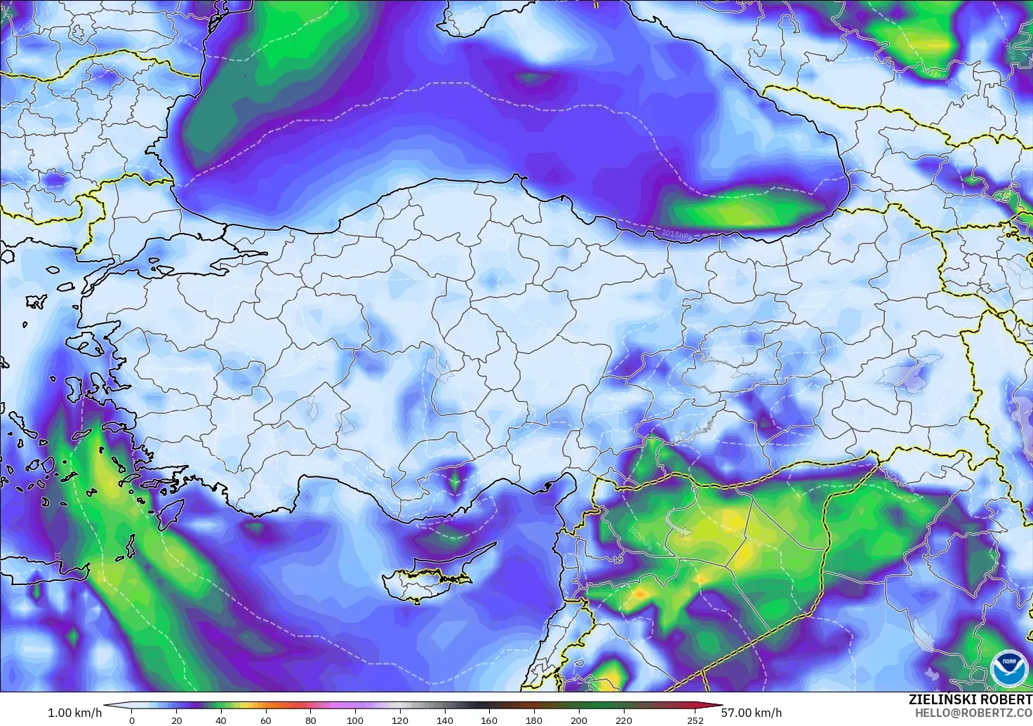 GFS modelo - Turquia, Rajadas de Vento Máximas